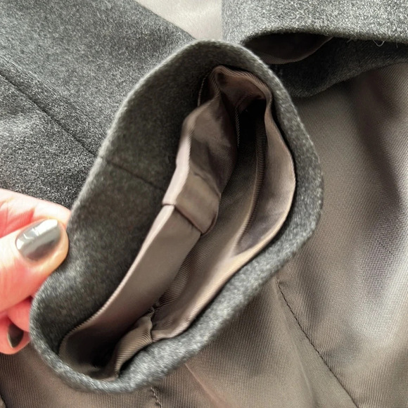 BANANA REPUBLIC Italian Wool Cashmere Double Breasted Coat Gray Lightweight 2 - Picture 14 of 15